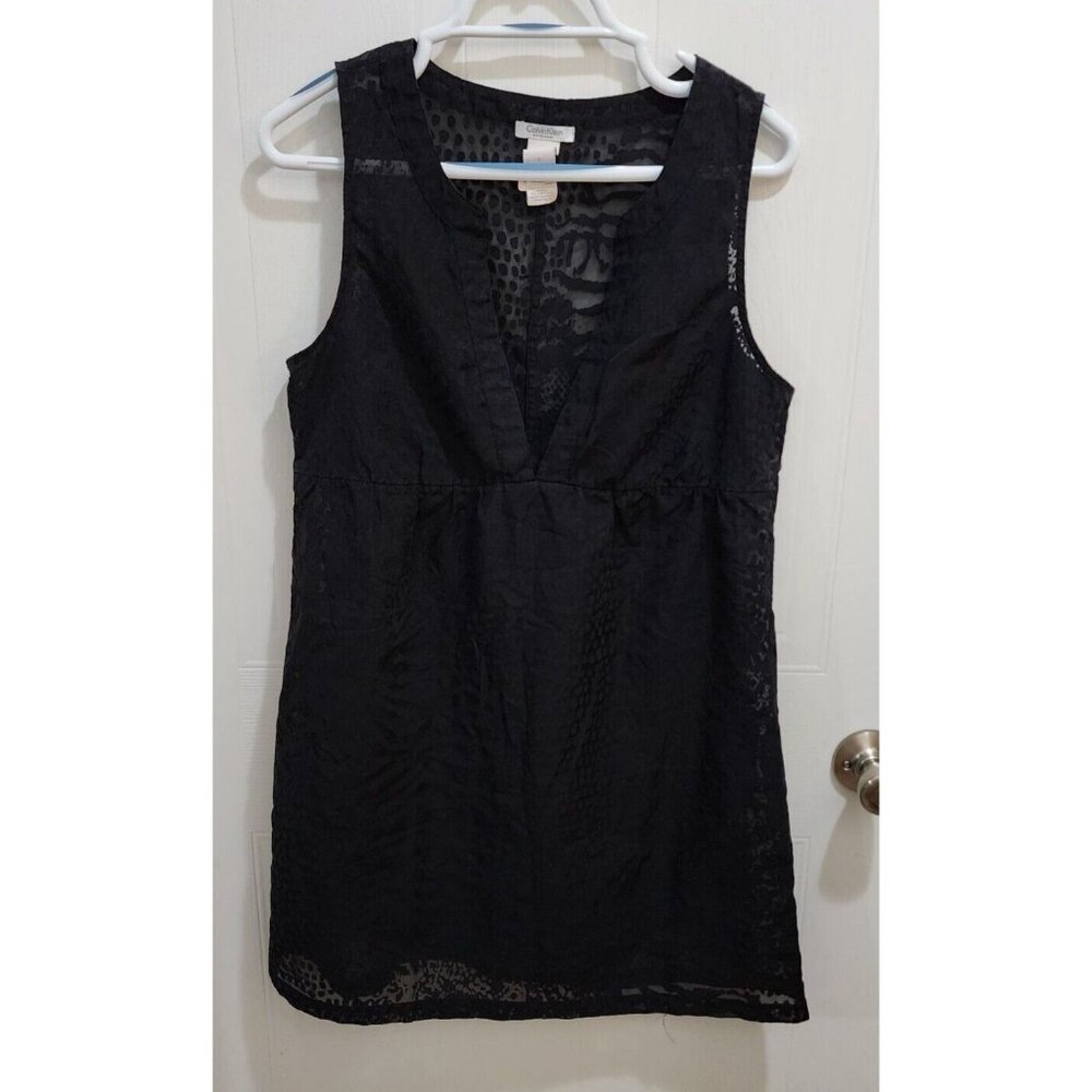 Calvin Klein Swimwear Women's Sleeveless Deep V Neck Semi Sheer Coverup Dress L‎